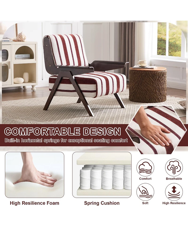 Streamdale Furniture Modern Striped Armchair with Solid Wood Legs (Set of 2)