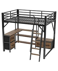 Streamdale Furniture Full Size Metal Loft Bed with Desk Storage Shelves Wardrobe and Drawers