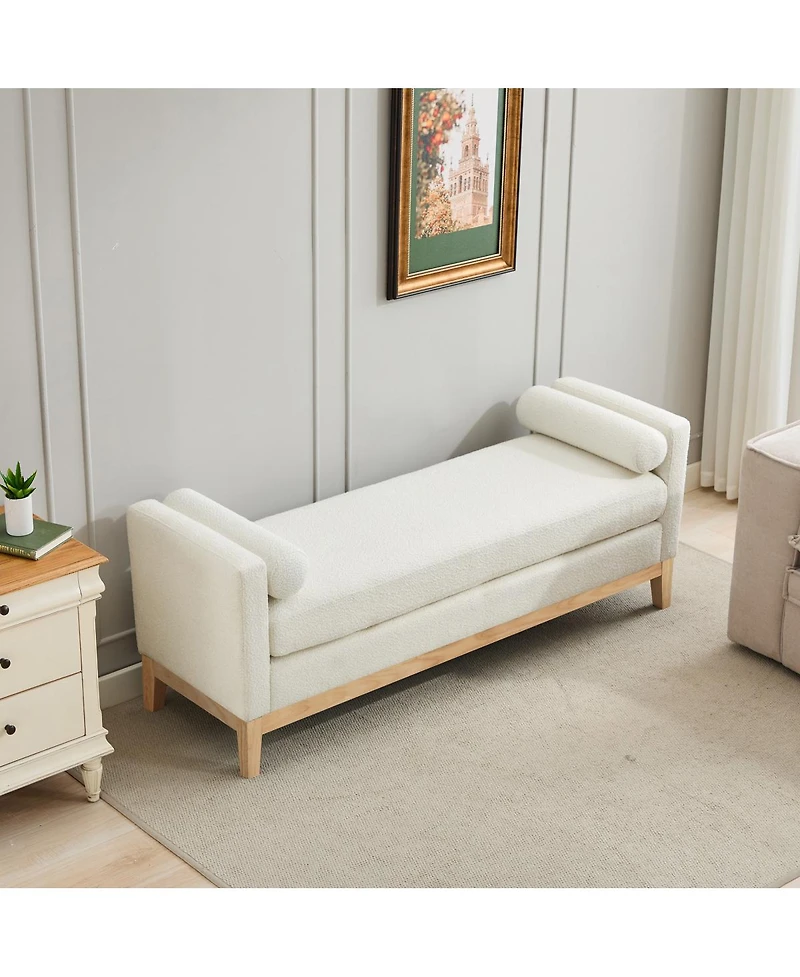 Streamdale Furniture 66.34''W Upholstered Bench with Wood Frame and 2 Bolsters Ivory Boucle