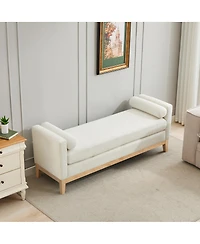 Streamdale Furniture 66.34''W Upholstered Bench with Wood Frame and 2 Bolsters Ivory Boucle