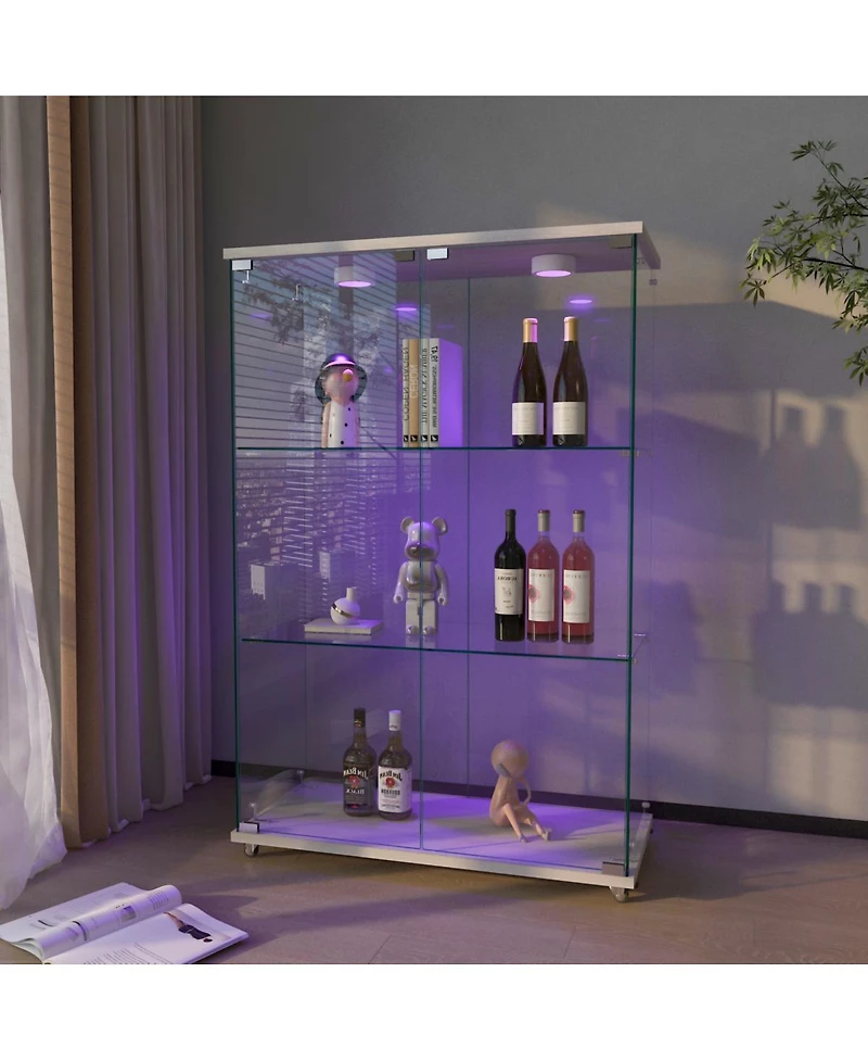 Streamdale Furniture Modern 2-Door Glass Display Cabinet with Led Lights
