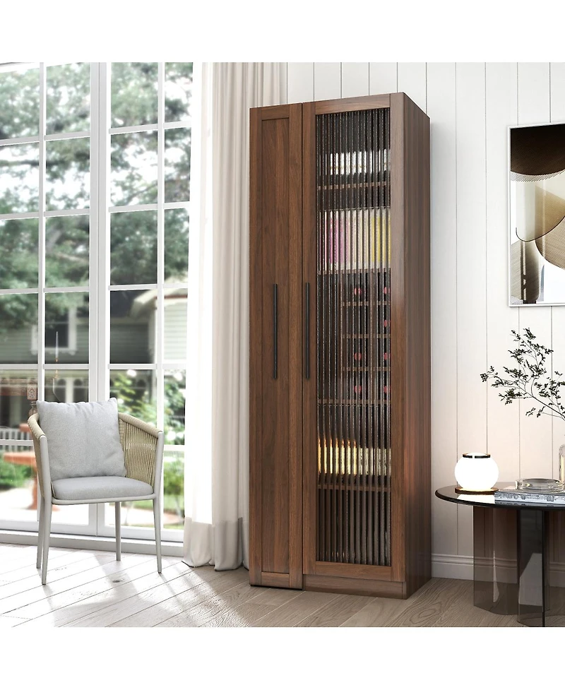 Streamdale Furniture Farmhouse Kitchen Pantry Cabinet with Pull-Out Storage and Glass Doors