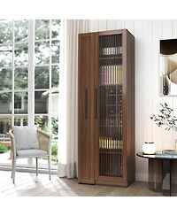 Streamdale Furniture Farmhouse Kitchen Pantry Cabinet with Pull-Out Storage and Glass Doors