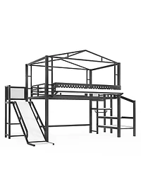 Streamdale Furniture Full Size Metal Loft Bed with Storage Stairs Wardrobe Usb and Led Lights