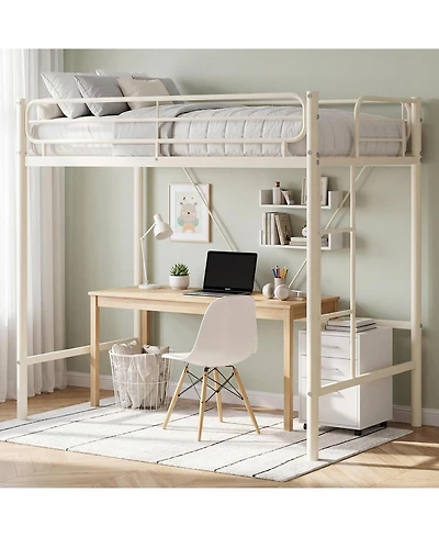 gaomon Twin Loft Bed for Kids/Teens, Heavy Duty Metal Frame with 11.7 inch Guardrail, Space Saving Workspace Underneath