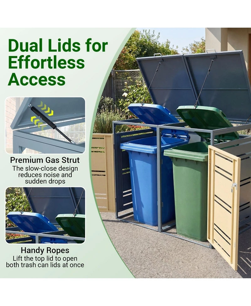 Gouun Outdoor Galvanized Steel Garbage Bin Storage Shed for 2 Trash Cans-Yellow Trim