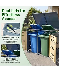 Gouun Outdoor Galvanized Steel Garbage Bin Storage Shed for 2 Trash Cans-Yellow Trim