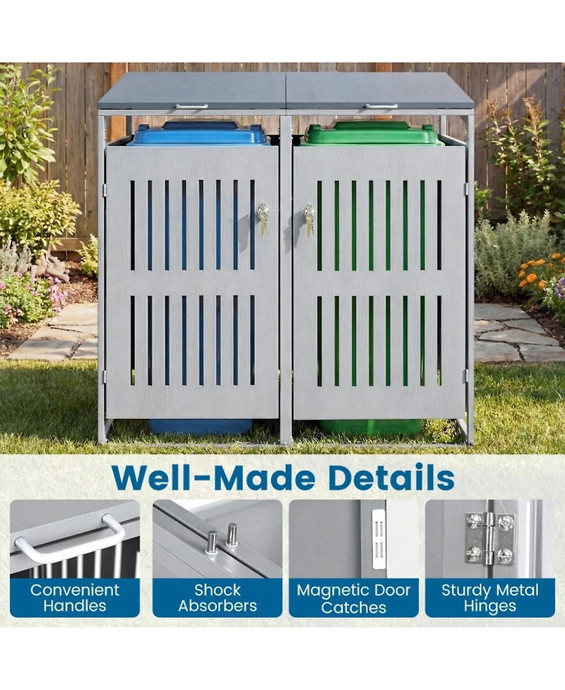 Gouun Outdoor Trash Can Storage Shed for 2 Bins with Gas Struts and Slant Roof