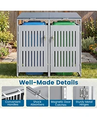 Gouun Outdoor Trash Can Storage Shed for 2 Bins with Gas Struts and Slant Roof