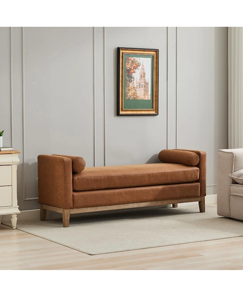 Streamdale Furniture 66.34'' Upholstered End of Bed Bench with Wood Frame and 2 Bolsters