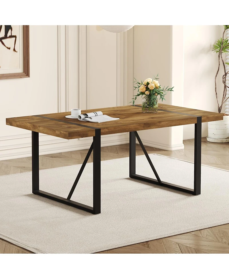 Streamdale Furniture Rustic Industrial Rectangular Wood Dining Table for 4-6 People