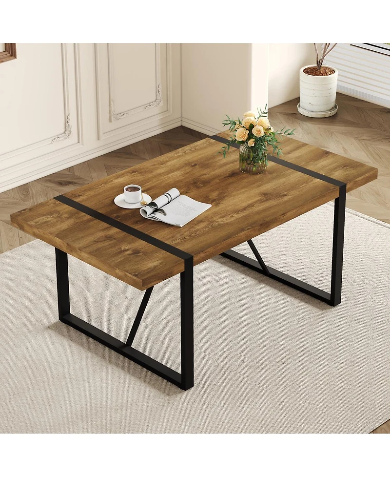 Streamdale Furniture Rustic Industrial Rectangular Wood Dining Table for 4-6 People