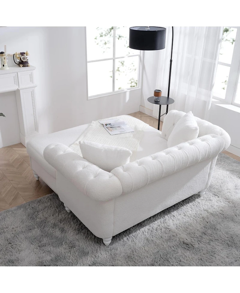Streamdale Furniture 63'' Tufted Pu Leather Loveseat Chaise Lounge with 2 Pillows