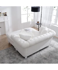 Streamdale Furniture 63'' Tufted Pu Leather Loveseat Chaise Lounge with 2 Pillows