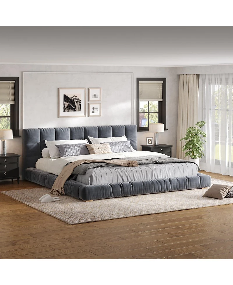 Streamdale Furniture Upholstered Velvet Platform Bed with Channel Tufted Headboard