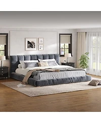 Streamdale Furniture Upholstered Velvet Platform Bed with Channel Tufted Headboard