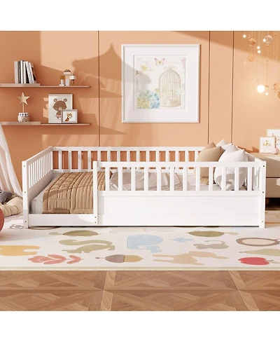Streamdale Furniture Queen Montessori Floor Bed with Safety Guardrails