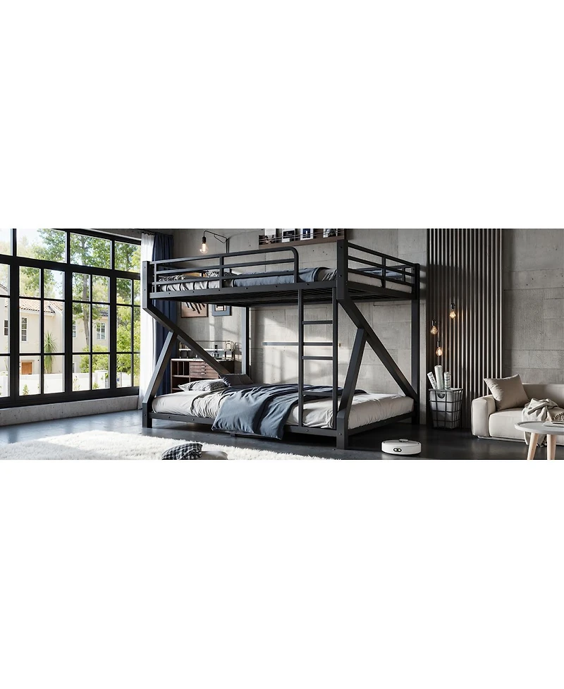 Streamdale Furniture Queen over Queen Metal Bunk Bed with Upgraded Support Slats