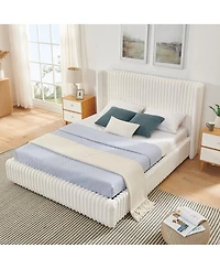 Streamdale Furniture Queen Vertical Striped Gas Lift Storage Bed in Luxury Fluffy Rabbit Fur