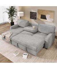 Streamdale Furniture Upholstery Sleeper Sectional Sofa with Storage Usb Port and 2 Cup Holders