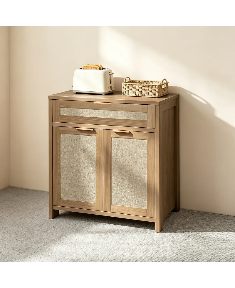 Streamdale Furniture Rattan Farmhouse Sideboard Buffet Cabinet with Adjustable Shelf and Drawer