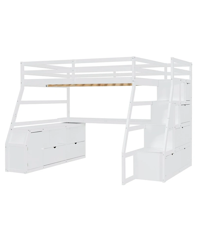 Streamdale Furniture Full Size Loft Bed with 7 Drawers 2 Shelves and Desk