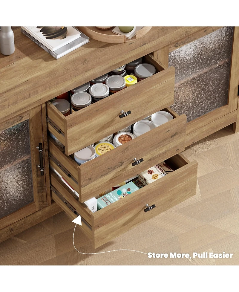 homfan Buffet Sideboard with Glass Doors and Drawers Accent Storage Cabinet Coffee Bar for Living Room Kitchen Dining Room