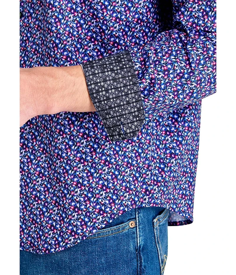 Society of Threads Men's Regular Fit 4-Way Stretch Performance Clustered Petal Long Sleeve Button Down