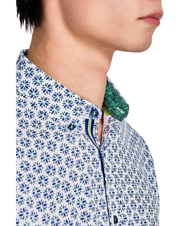 Society of Threads Men's Regular Fit 4-Way Stretch Performance Simple Floral Short Sleeve Button Down
