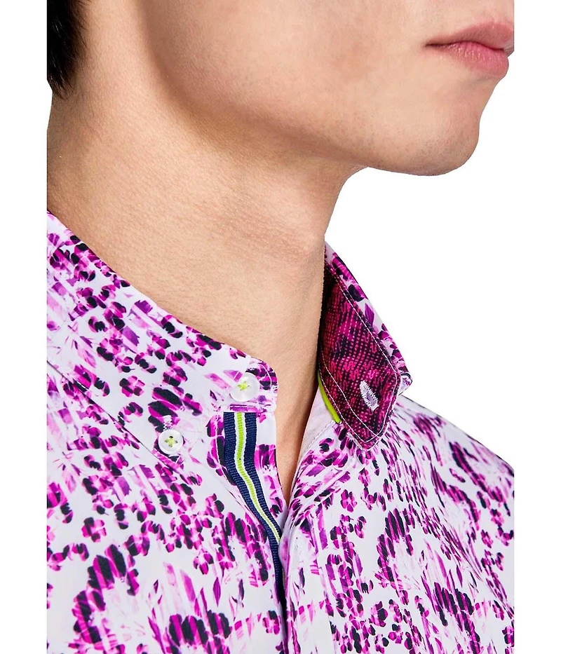 Society of Threads Men's Regular Fit 4-Way Stretch Performance Delicate Floral Short Sleeve Button Down