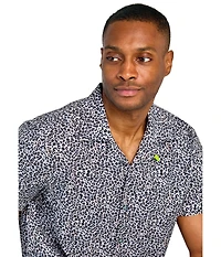 Society of Threads Men's Regular Fit 4-Way Stretch Performance Leopard Print Short Sleeve Button Down