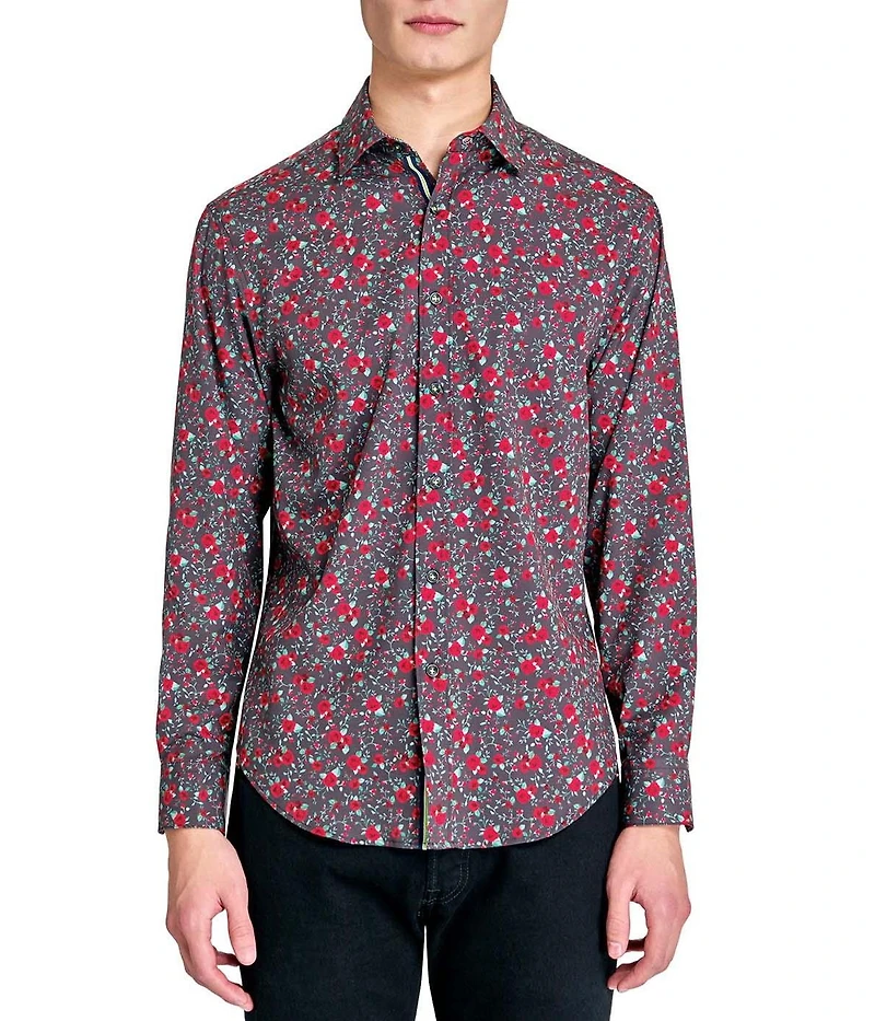 Society of Threads Men's Regular Fit 4-Way Stretch Performance Vibrant Floral Long Sleeve Button Down