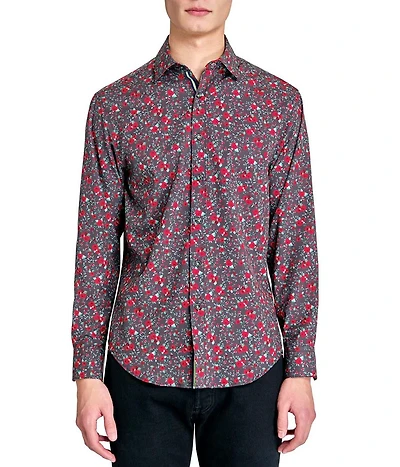 Society of Threads Men's Regular Fit 4-Way Stretch Performance Vibrant Floral Long Sleeve Button Down