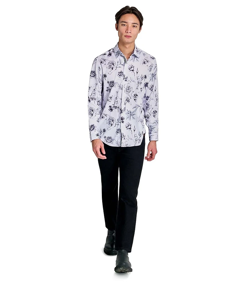 Society of Threads Men's Regular Fit 4-Way Stretch Performance Shaded Rose Long Sleeve Button Down