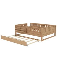 Streamdale Furniture Full Loft Bed with Bookshelves Staircase Safety Rails and Trundle