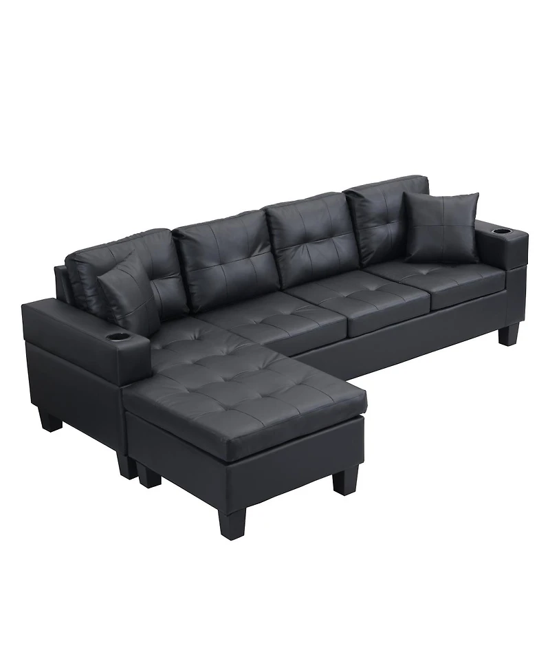 Streamdale Furniture 4-Seat L-Shaped Sectional Sofa with Chaise and Cup Holders