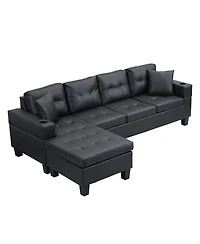 Streamdale Furniture 4-Seat L-Shaped Sectional Sofa with Chaise and Cup Holders