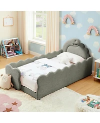 Streamdale Furniture Twin Size Dinosaur-Shaped Kids Bed with Safety Guardrail Boucle Fabric