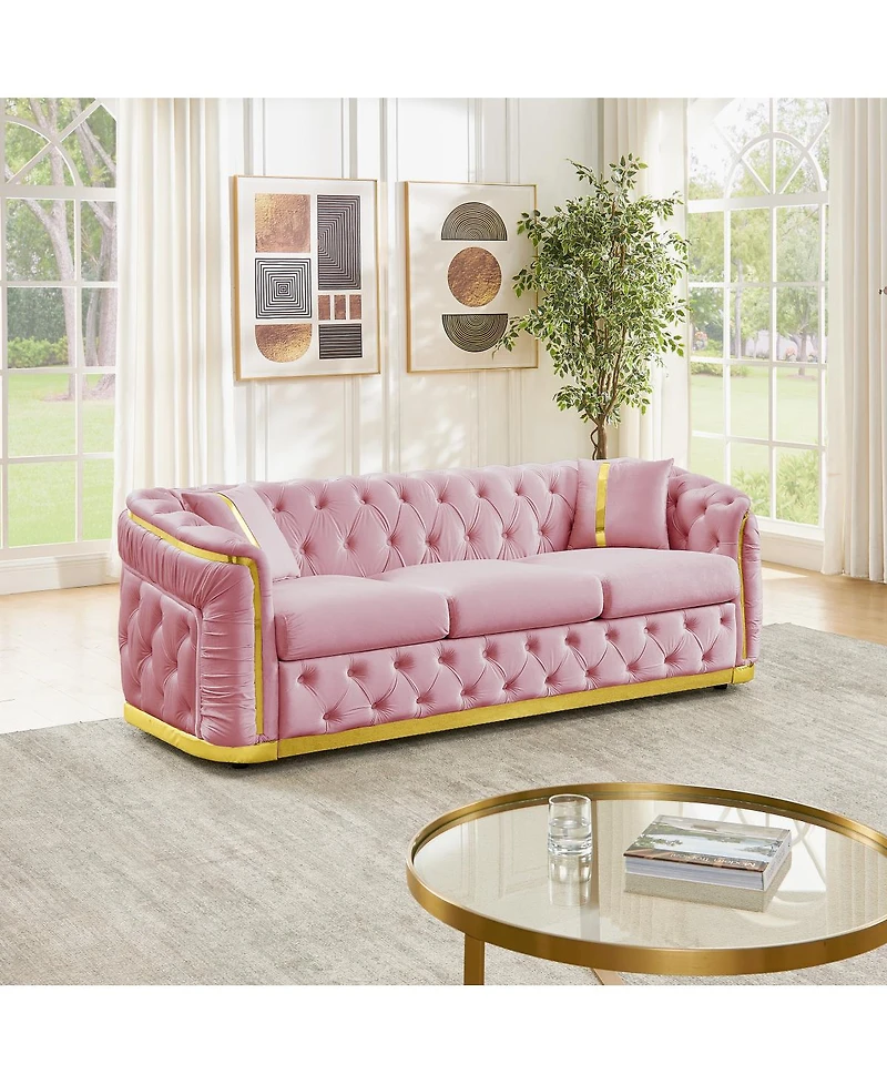 Streamdale Furniture 84.6'' Mid-Century Modern Velvet Chesterfield Sofa