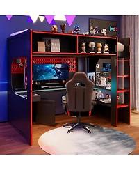 Streamdale Furniture Twin Gaming Loft Bed with Desk Lights and Charging Station