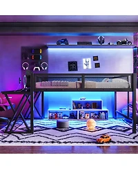 Streamdale Furniture Full Size Gaming Loft Bed with Desk Led Lights Usb Ports and Staircase