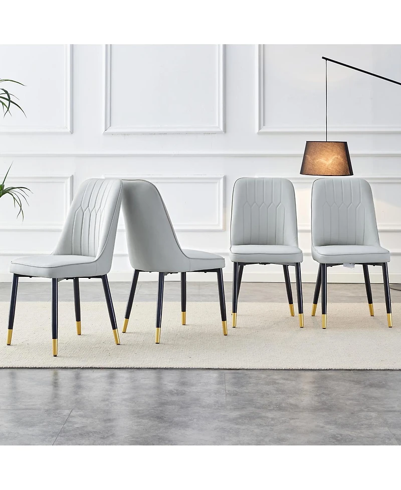 Streamdale Furniture Set of 4 Modern Pu Leather Dining Chairs with Metal Legs