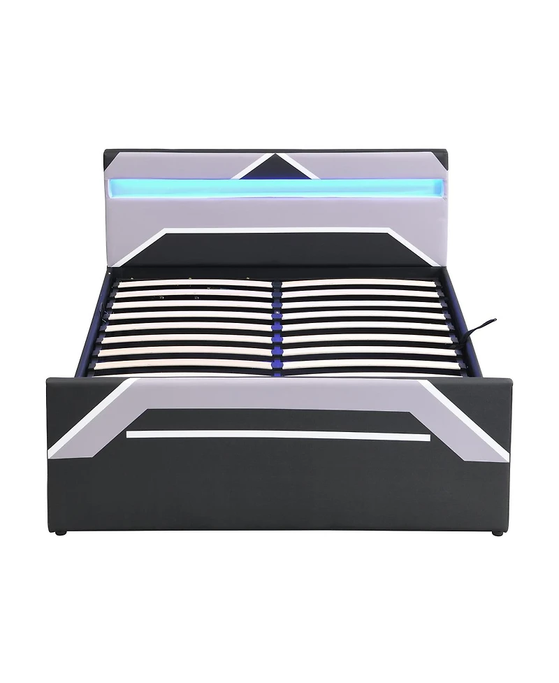 Streamdale Furniture Queen Size Led Gaming Bed with Hydraulic Storage Cyberpunk Style