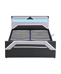 Streamdale Furniture Queen Size Led Gaming Bed with Hydraulic Storage Cyberpunk Style