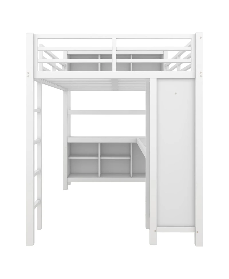 Streamdale Furniture Full Size Metal Loft Bed with Wardrobe L-Shaped Desk and Storage
