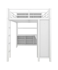 Streamdale Furniture Full Size Metal Loft Bed with Wardrobe L-Shaped Desk and Storage