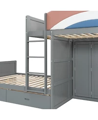Streamdale Furniture Full Size Offset Bunk Bed with Wardrobe Drawers and Upholstered Guardrail