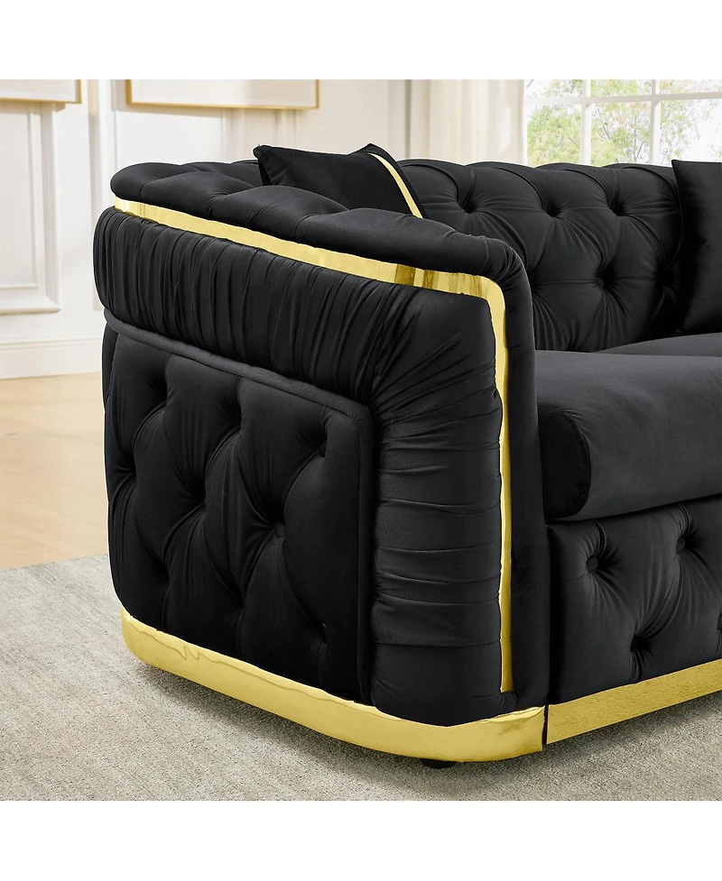 Streamdale Furniture Mid-Century Modern Chesterfield Velvet Armchair with Gold Accents