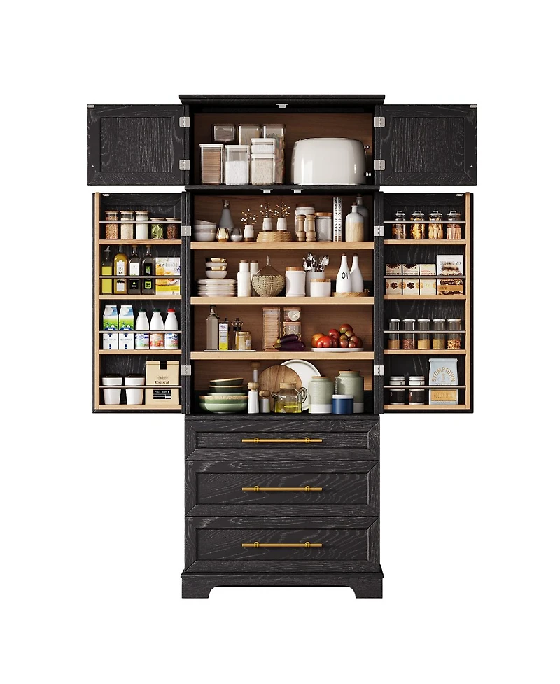 Streamdale Furniture 78.2'' Farmhouse Kitchen Pantry Cabinet with 8 Door Shelves and 3 Drawers Ash