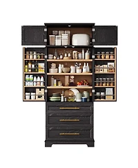Streamdale Furniture 78.2'' Farmhouse Kitchen Pantry Cabinet with 8 Door Shelves and 3 Drawers Ash